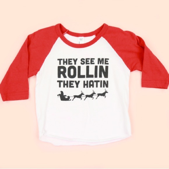 Christmas Santa They See Me Rollin They Hating baseball tee youth size 6 - Picture 1 of 5